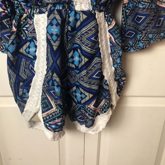 Ladies Size M Boho Playsuit/ Romper- Blue & White Patterned - Picture 2 of 6